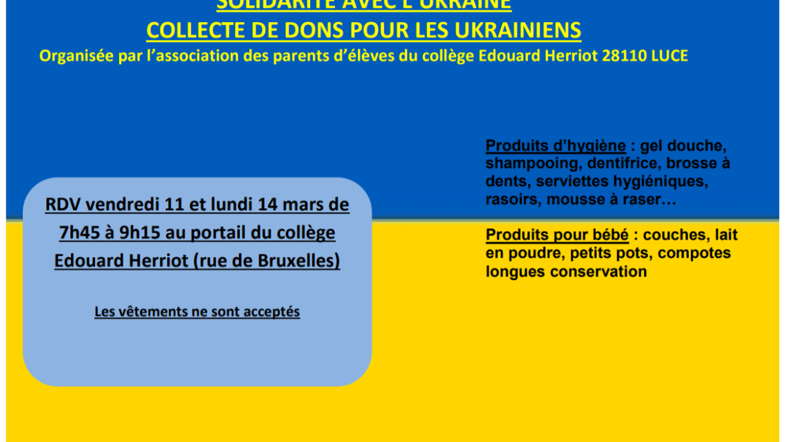Collecte de dons en faveur de l’Ukraine organisée par les parents d’élèves